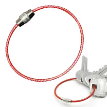 Sleutelhanger met roestvrijstalen draadring, 15 cm (6 inch), 2 mm, rood