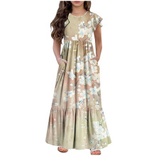 Mikilon Mädchen Freizeitkleid mit Karomuster, Maxikleid, Kurzarm, Größe 6-12