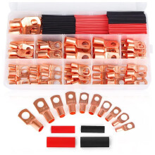 130PCS Copper Wire Lugs,Terminal Connectors,Used AWG12 10 8 6 4 2 Cable,Heat Shrink Set,Ring Terminals Connectors