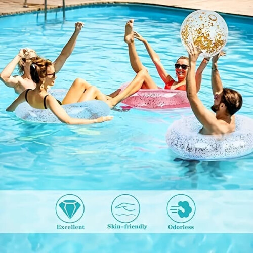 Transparent sequined inflatable swimming ring 70 cm blue 2
