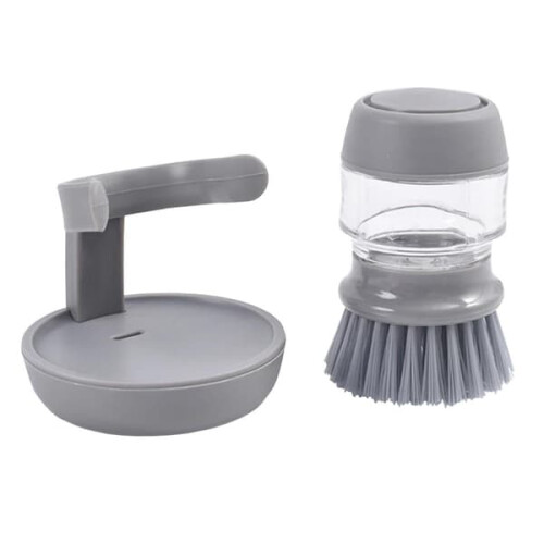 Dish Brush with Detergent Container Gray 1