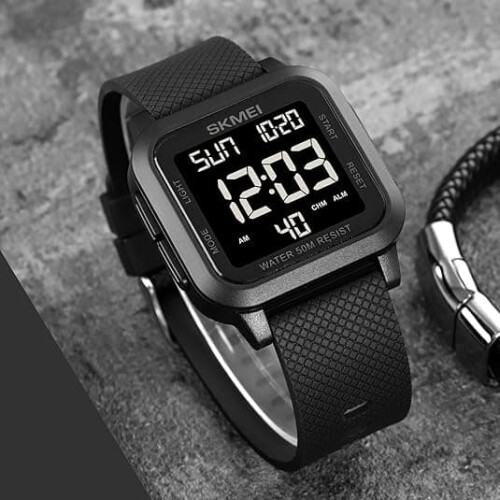 Square Watch Black Large Dial Waterproof Chronograph 1
