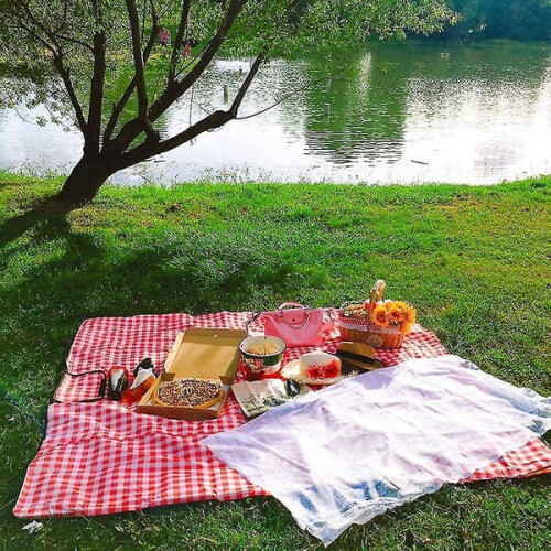 Rustic wicker picnic basket with lid and handle 1