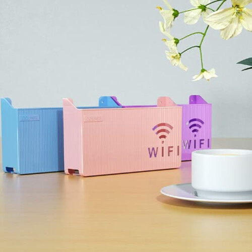 Wireless WiFi Router Shelf Storage Box Pink ABS Wall-Mounted 2