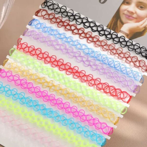 Choker necklace stretch lace multicolor 12-pack 1