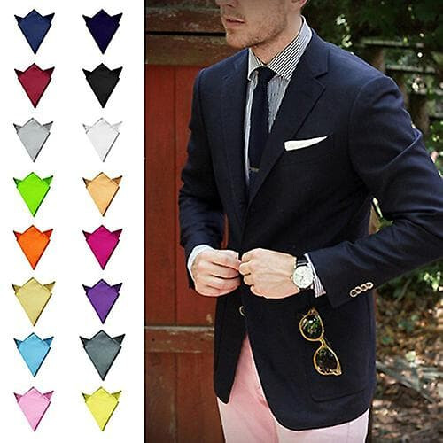 Men's silk satin pocket square solid color 1 piece 1
