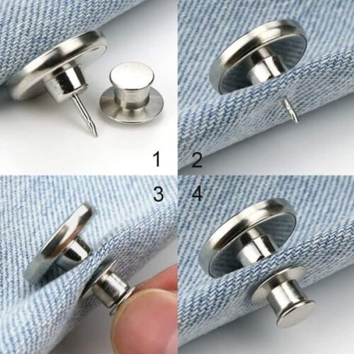 Sew-Free Trouser Buttons Silver Adjustable 10-Pack 1