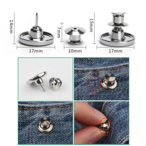 Sew-Free Trouser Buttons Silver Adjustable 10-Pack 2