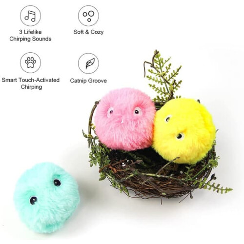 Cat Ball Toys Fluffy Plush Interactive Chirping 3-Pack 2
