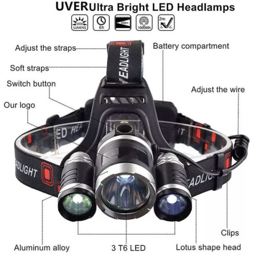 LED headlamp rechargeable 30W black 2