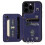 Capa para iPhone 15 Pro Max compatível com bloqueio RFID, revestida em couro PU e TPU, com alça de pulso azul. 2