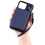 Capa para iPhone 15 Pro Max compatível com bloqueio RFID, revestida em couro PU e TPU, com alça de pulso azul. 5