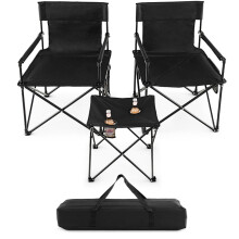 Camping Chairs and Table Set with Carry Bag Black