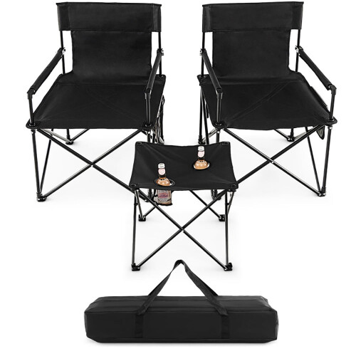 Camping Chairs and Table Set with Carry Bag Black