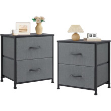 Nightstand Set of 2 Grey with 2 Drawers