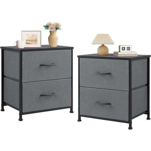 Nightstand Set of 2 Grey with 2 Drawers