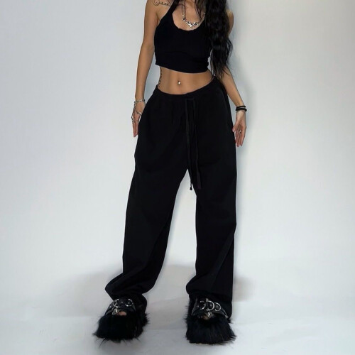 Pantalon d'été décontracté, couleur unie, coupe ample, 1 paire