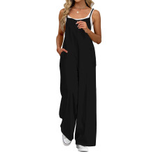 Gelber Boho-Jumpsuit mit Blumenmuster und Taschen für Damen, Größe M