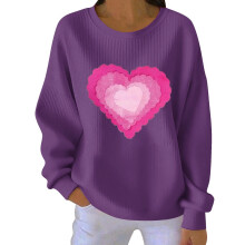 Damen-Sweatshirt mit Herzmotiv zum Valentinstag, gerippt