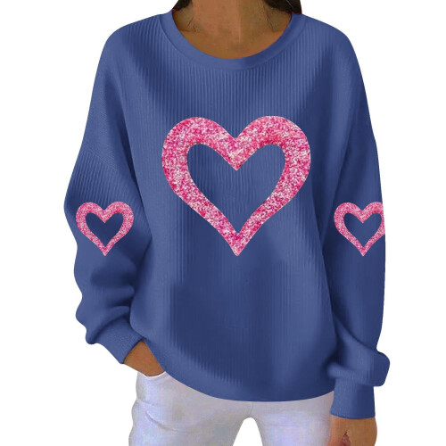 Felpa da donna a coste con scollo rotondo e cuore per San Valentino, lunga