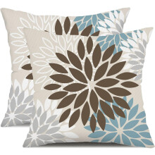 Housses de coussin à fleurs marron et bleues, 40 x 40 cm (lot de 2)