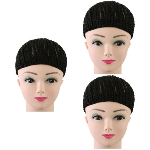 Capac de împletit croșetat pentru perucă, plasă tip dom pentru cornrows, 3 buc.