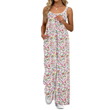 Gelber Boho-Jumpsuit mit Blumenmuster und Taschen für Damen, Größe M