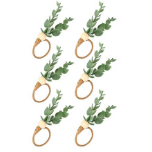 6 Pcs Eucalyptus Napkin Rings Handmade Wooden Beads Home Decor Faux Greenery Napkin Holders for Weddings,Party,Etc