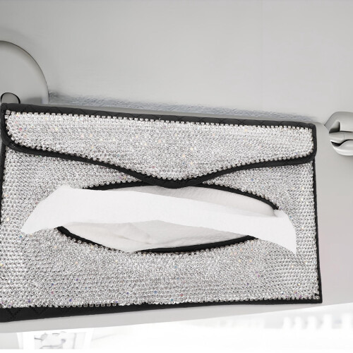Porta-lenços para quebra-sol de carro com strass em PU (1 peça)