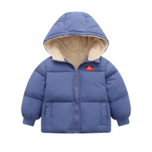 Chlapecký zimní kabát pro batolata, modrý, jednobarevný, s kapucí, tlustý, 4-5 let