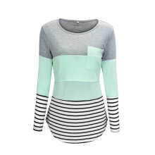 Umstandsshirt für Damen, gestreift, langärmelig, Rundhalsausschnitt, blau