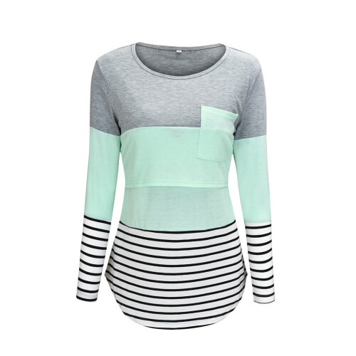 Camicia premaman da donna a righe, maniche lunghe, girocollo, blu