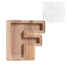 Houten spaarpot met alfabetletters en acrylvenster (1 stuk)