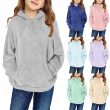 Hanorac din fleece pentru fete cu buzunare, pulover cu mânecă lungă pentru