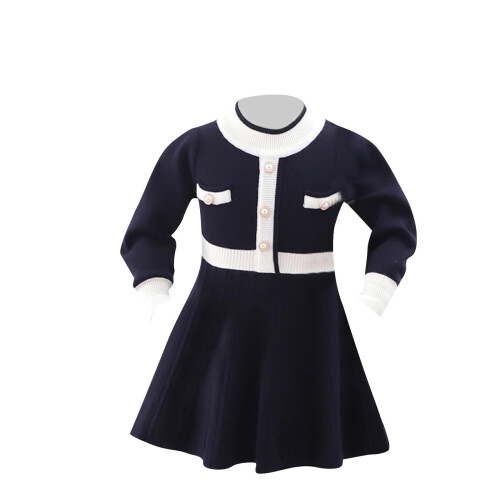 Mädchen Strickkleid aus Baumwolle, schwarz, langärmelig