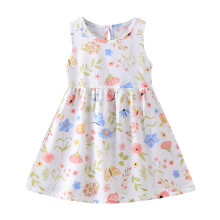 Vestido regata floral infantil de algodão para o verão, branco.