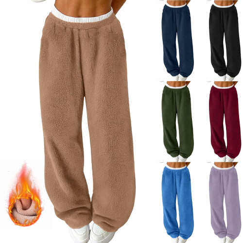 Damen-Winter-Freizeithose, einfarbig, flauschig gefüttert