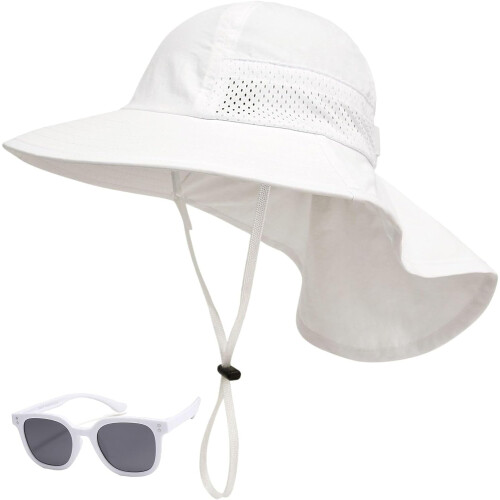 Chapéu de sol infantil com aba larga e proteção para o pescoço UPF50+