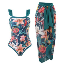 Damen-Bandeau-Badeanzug mit Sarong-Überwurf