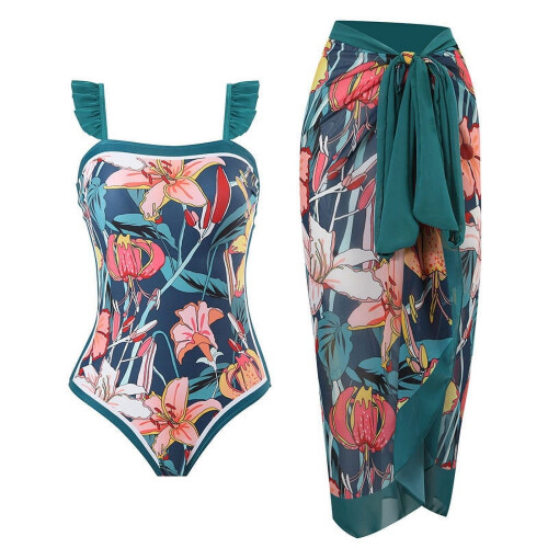 Damen-Bandeau-Badeanzug mit Sarong-Überwurf