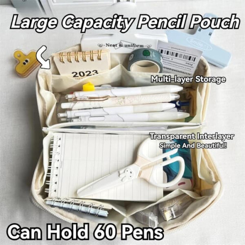 Pencil Case Multilayer Large Capacity Water Pig Print Beige 2