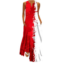 Vestido longo feminino estilo boho floral vermelho tamanho XL