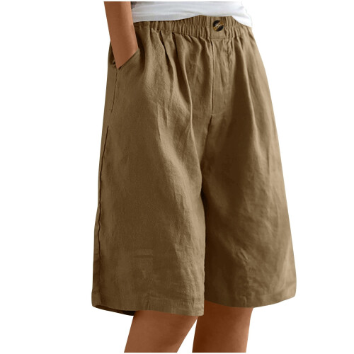 Weite Leinen-Shorts für Damen, knielang