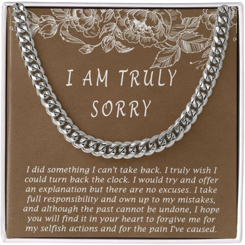 Apology Necklace for Men Cuban Link Chain with Message Card