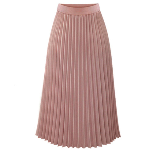 Damen-Midirock aus einfarbigem Stoff mit elastischem Bund, rosa