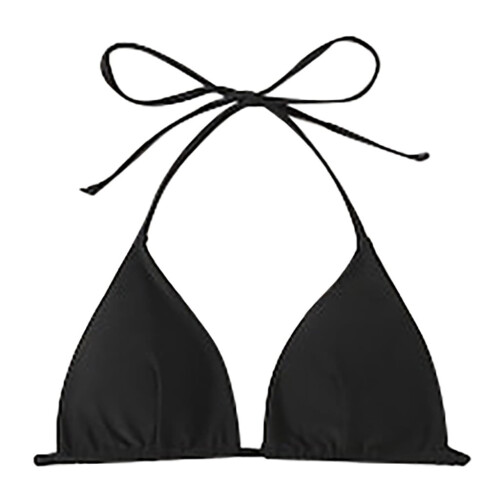 Top de bikini acolchado negro liso para mujer