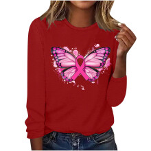 Damen-Langarmshirt aus roter Baumwolle mit Rundhalsausschnitt, Größe XL