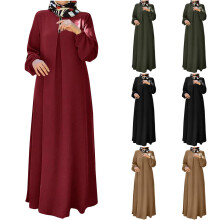 Damenkleid in Übergröße, einfarbig, langärmelig, mit Taschen, rot