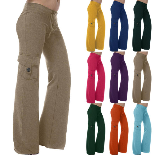 Dame cargoleggings med elastisk midje og lommer brun