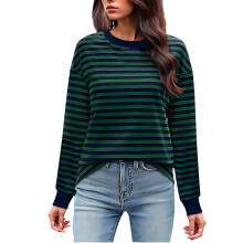 Damen Langarmshirt mit grünen Streifen, Polyester, Größe M